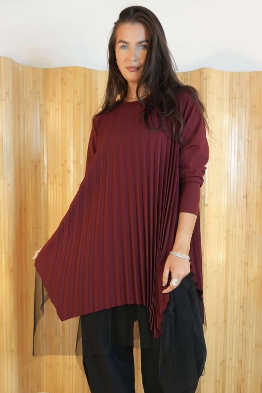 Gotham Pleat Tunic Burgundy